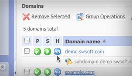 Plesk domains screen